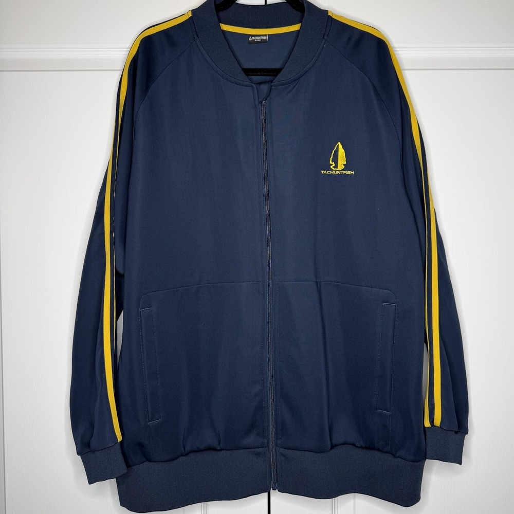 TACHUNTFISH Track Jacket Mens XL Blue Yellow Stripe Full Zip Athletic Casual